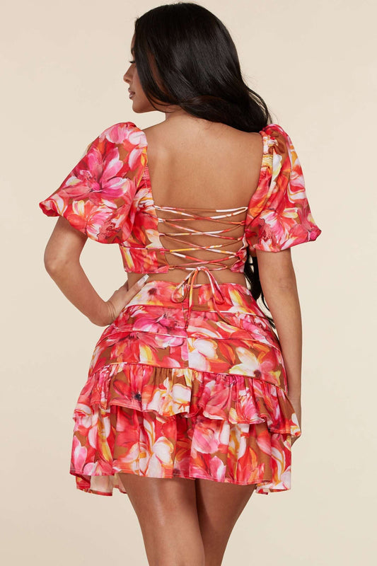 Charming Short Puff Sleeves 2pc Skirt Set