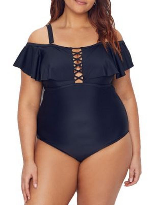 Raisins Curve Marrakesh Solid Caicos One-Piece, Size 16W