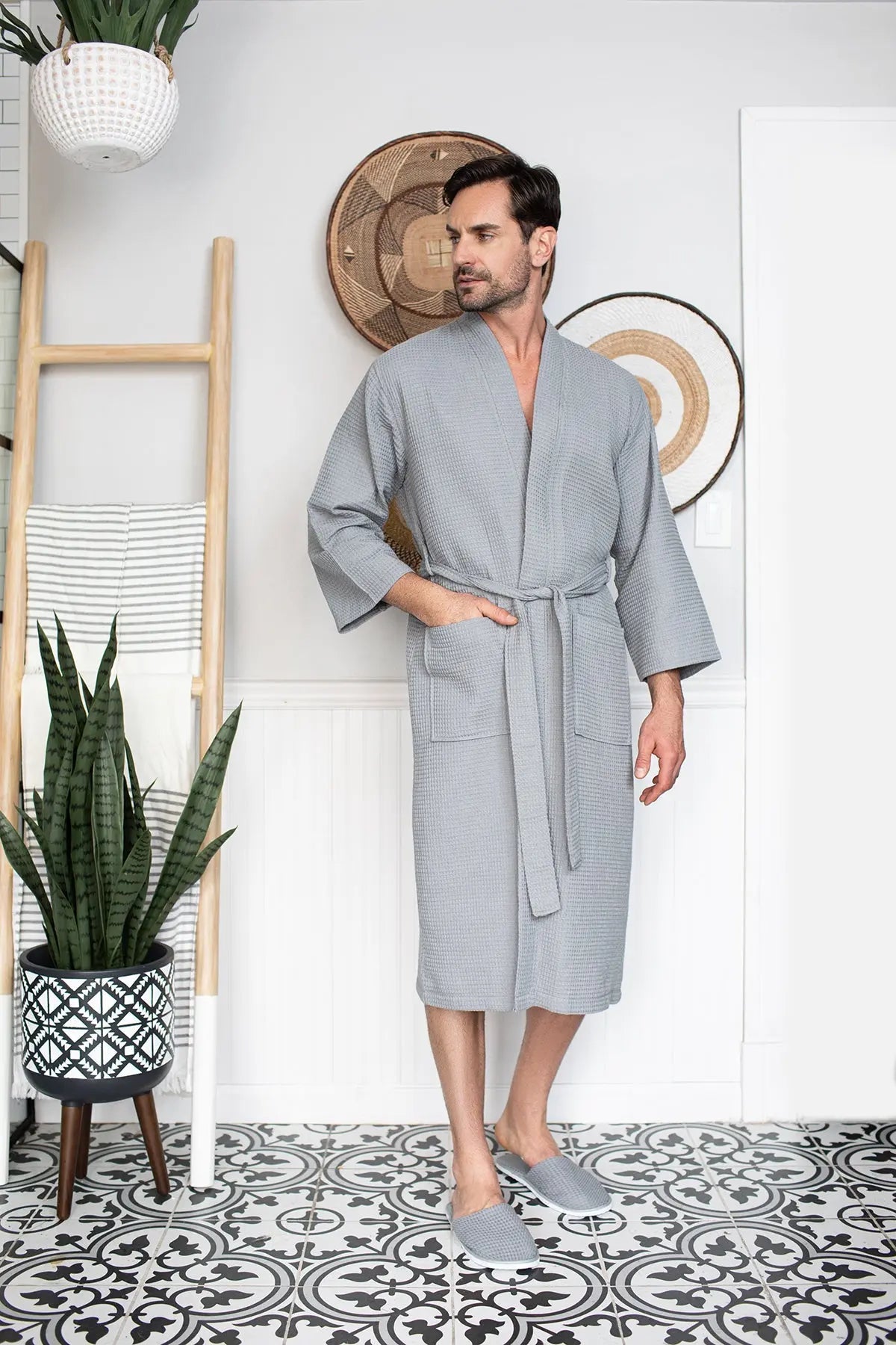 Waffle Kimono Spa Bathrobe - Absorbent, Lightweight