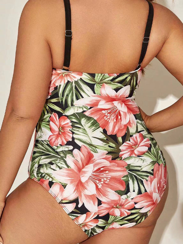 sexy printed hip-covering strappy one-piece swimsuit