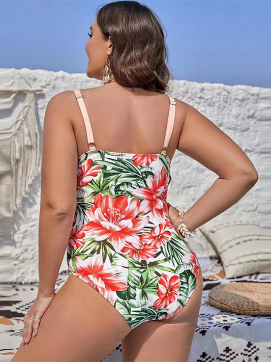 sexy printed hip-covering strappy one-piece swimsuit