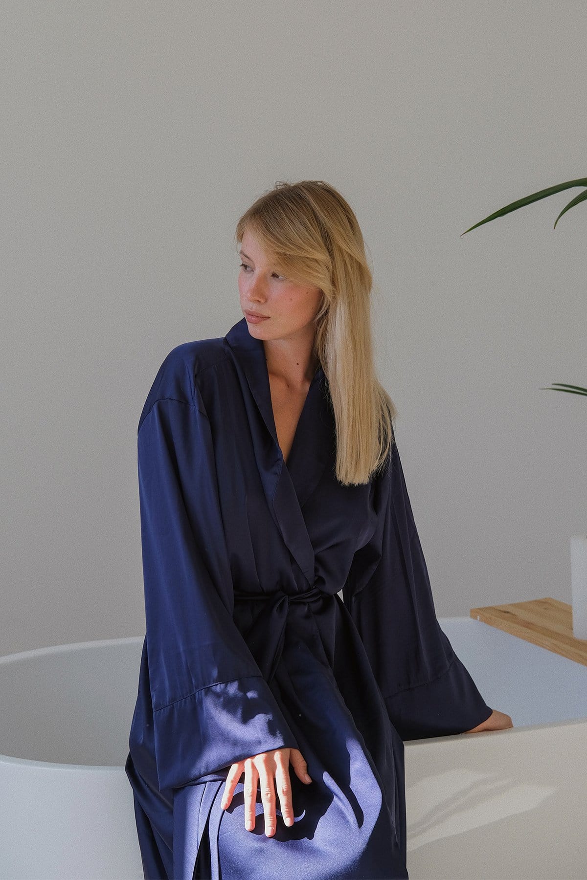Lora Long silky robe with shawl collar