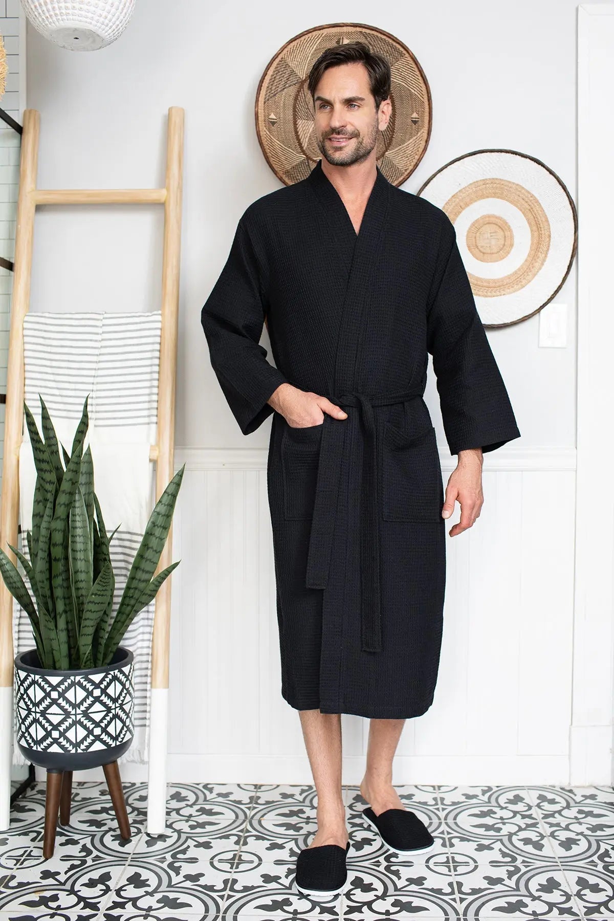 Waffle Kimono Spa Bathrobe - Absorbent, Lightweight