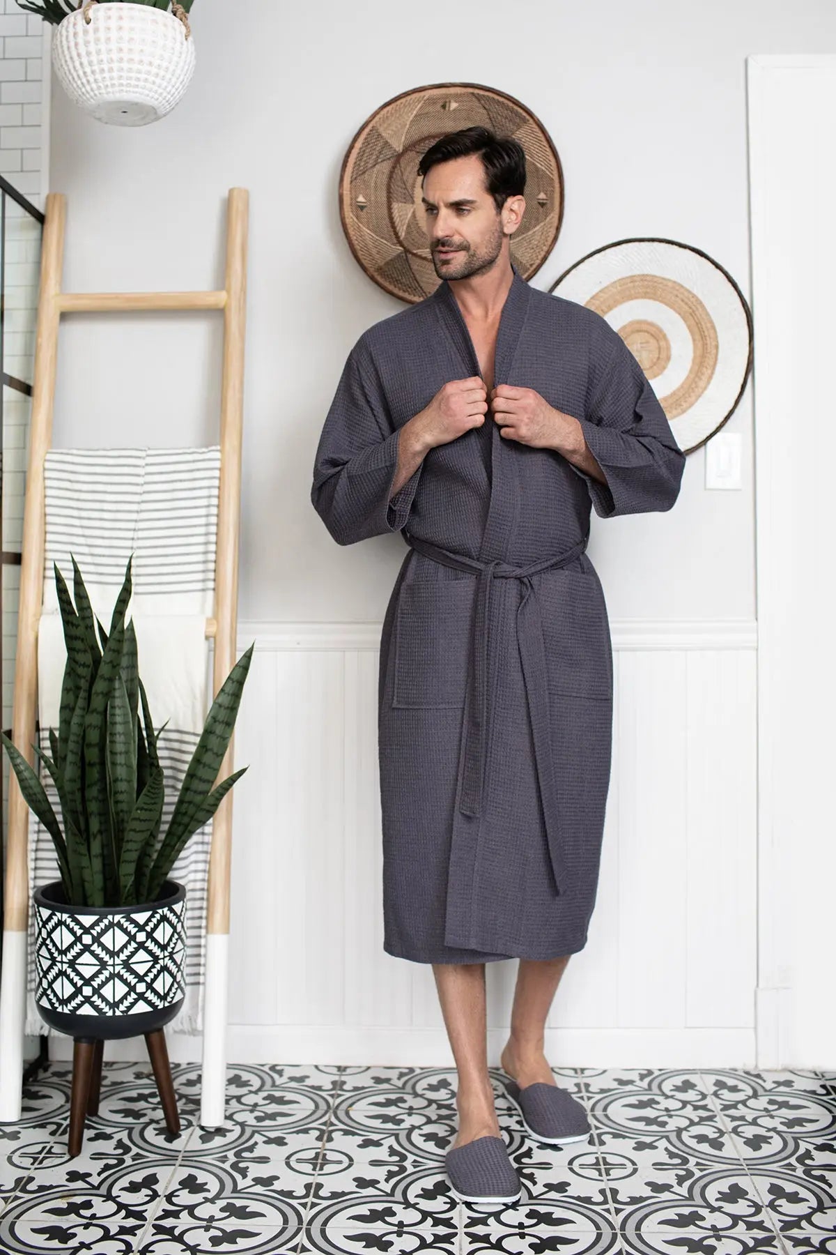 Waffle Kimono Spa Bathrobe - Absorbent, Lightweight