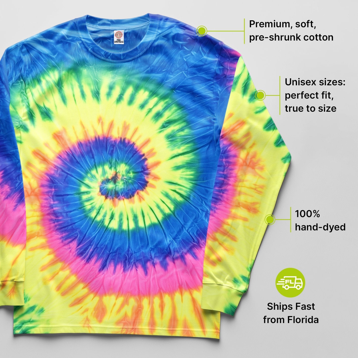 Neon Rainbow Hand Dyed Long Sleeve