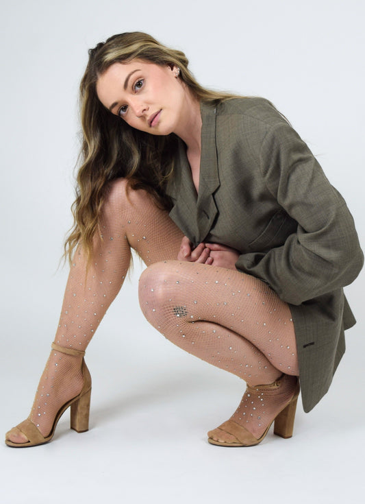Nude Rhinestone Fishnet Tights