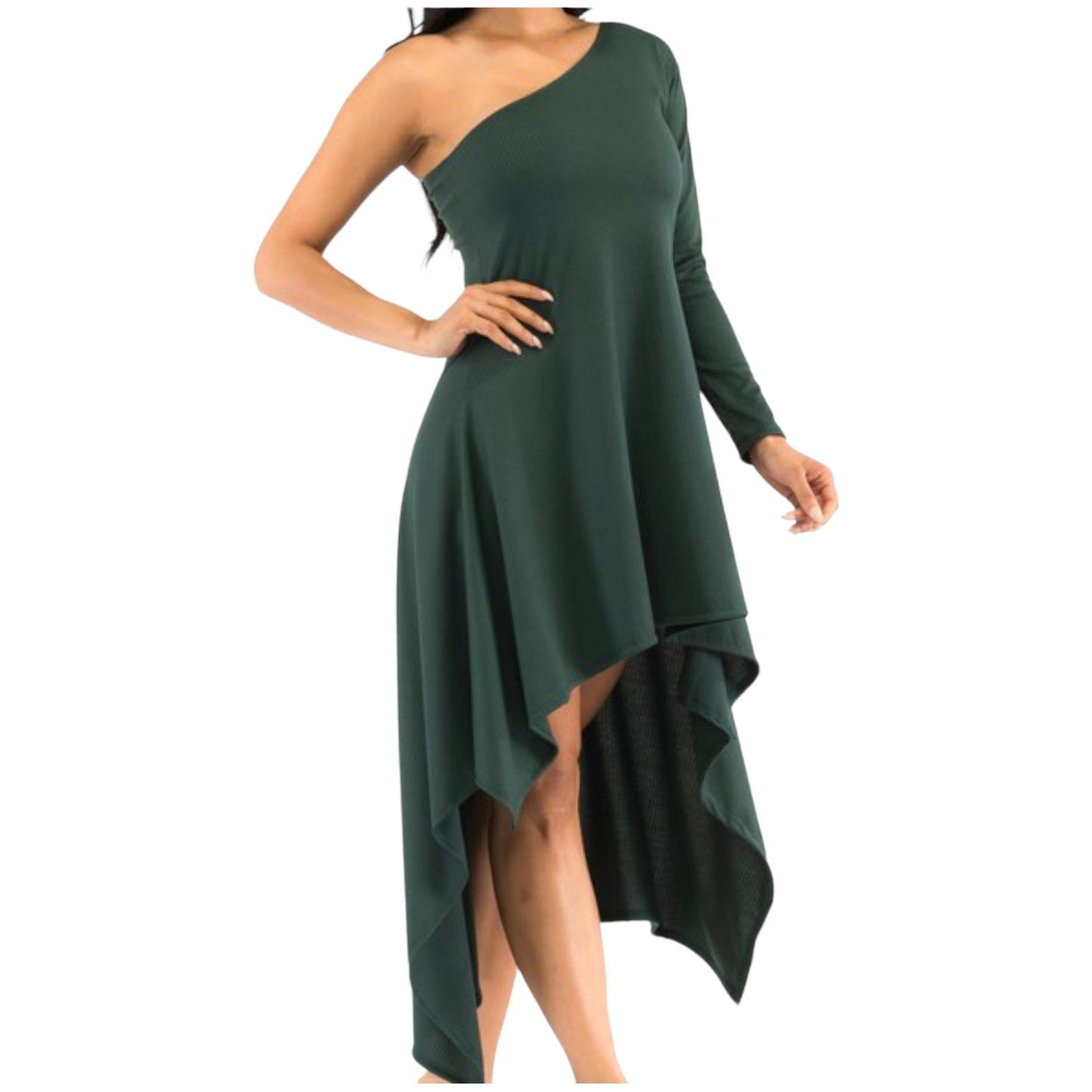 Emerald Green One Shoulder Dress
