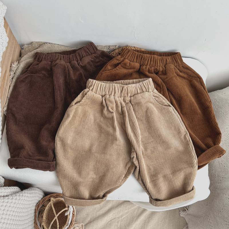 Solid Color Corduroy Fabric Long Pants With Pockets