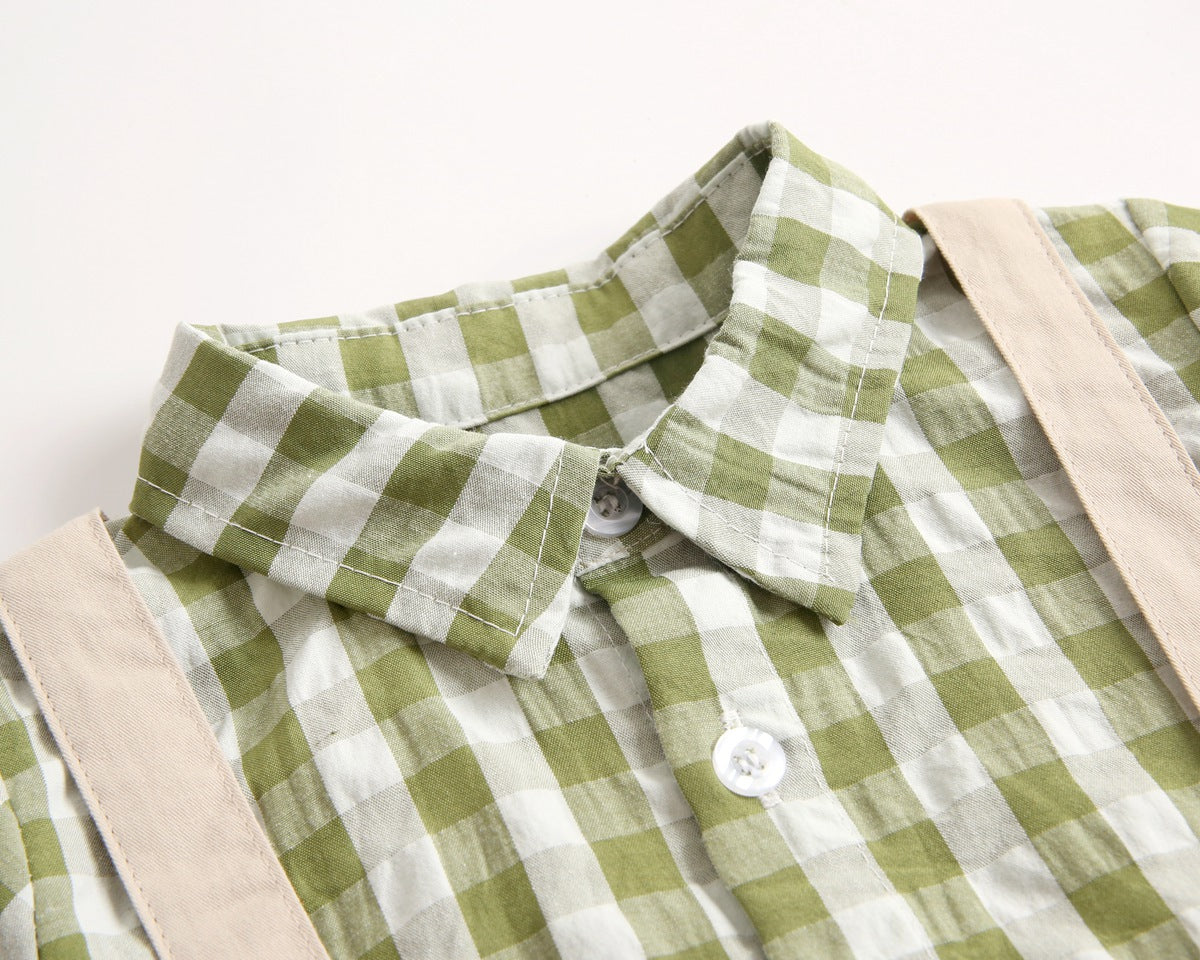 1pcs Plaid Pattern False 1 Pieces Design Lapel Bodysuit Onesies