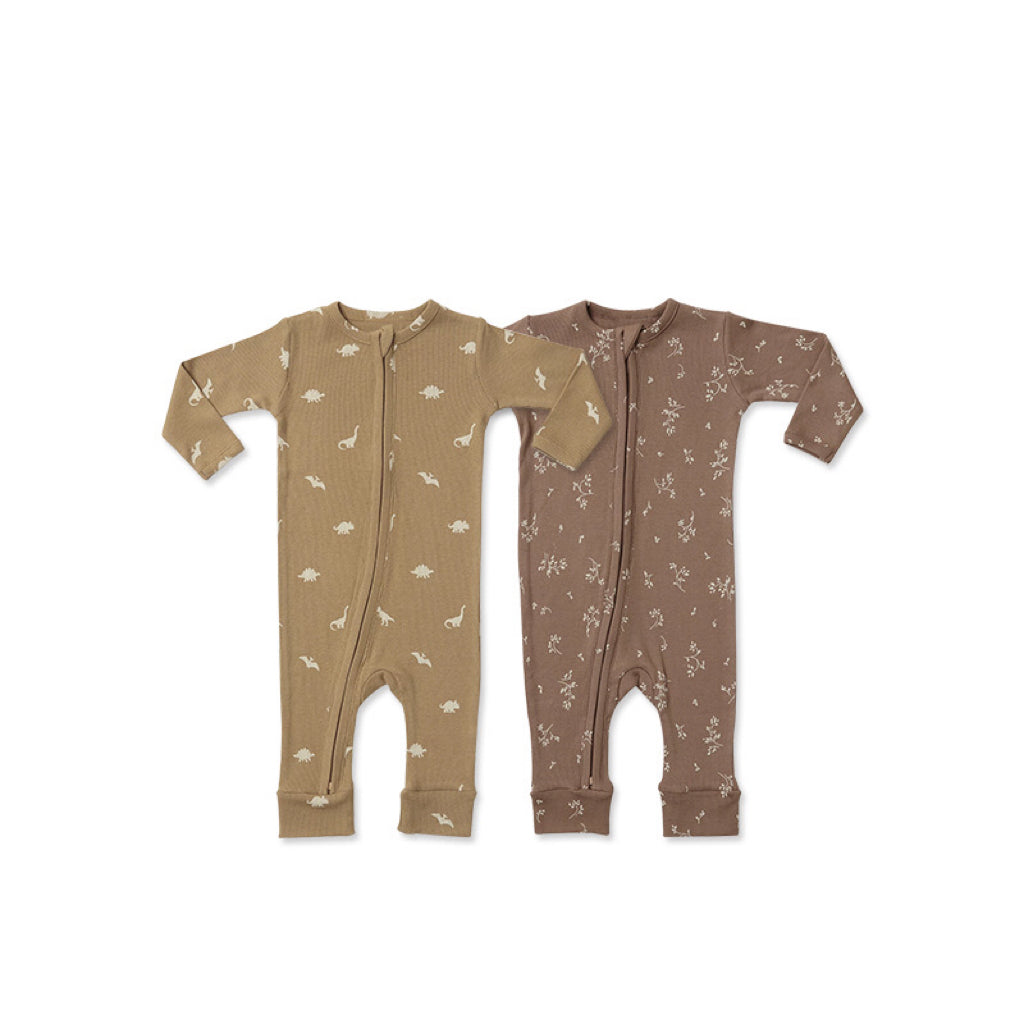 Dinosaur & Floral Print Pattern Zipper Front Design Jumpsuit