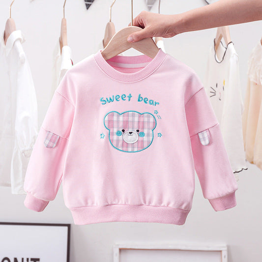 Cartoon Bear Patched Graphic Kids Valentine’ Day Clothes Pullover Hoodies
