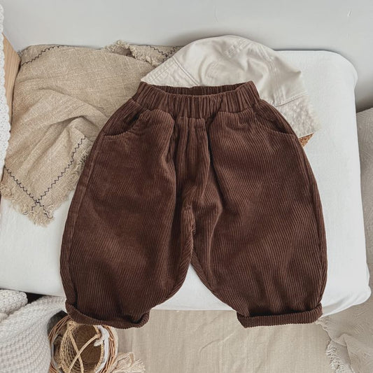 Solid Color Corduroy Fabric Long Pants With Pockets