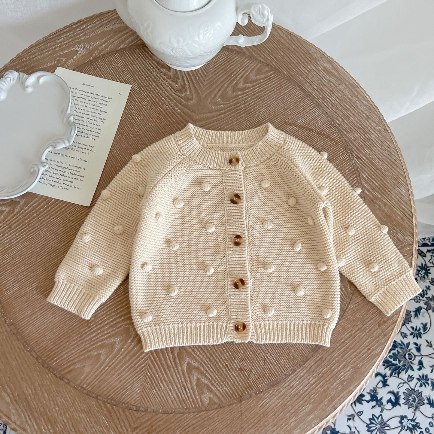 Solid Color Fur-Ball Patched Design Cardigan