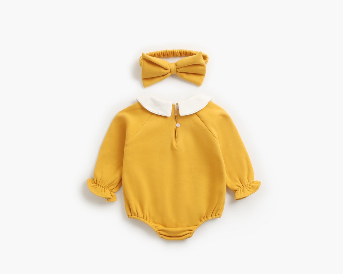 1pcs Cherry & Slogan Pattern Doll Neck Longsleeve Onesies