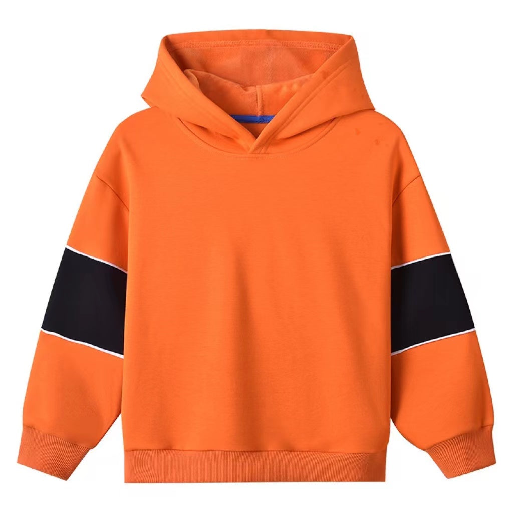 Contrast Tape Design Solid Color Fleece Thickened Hoodies