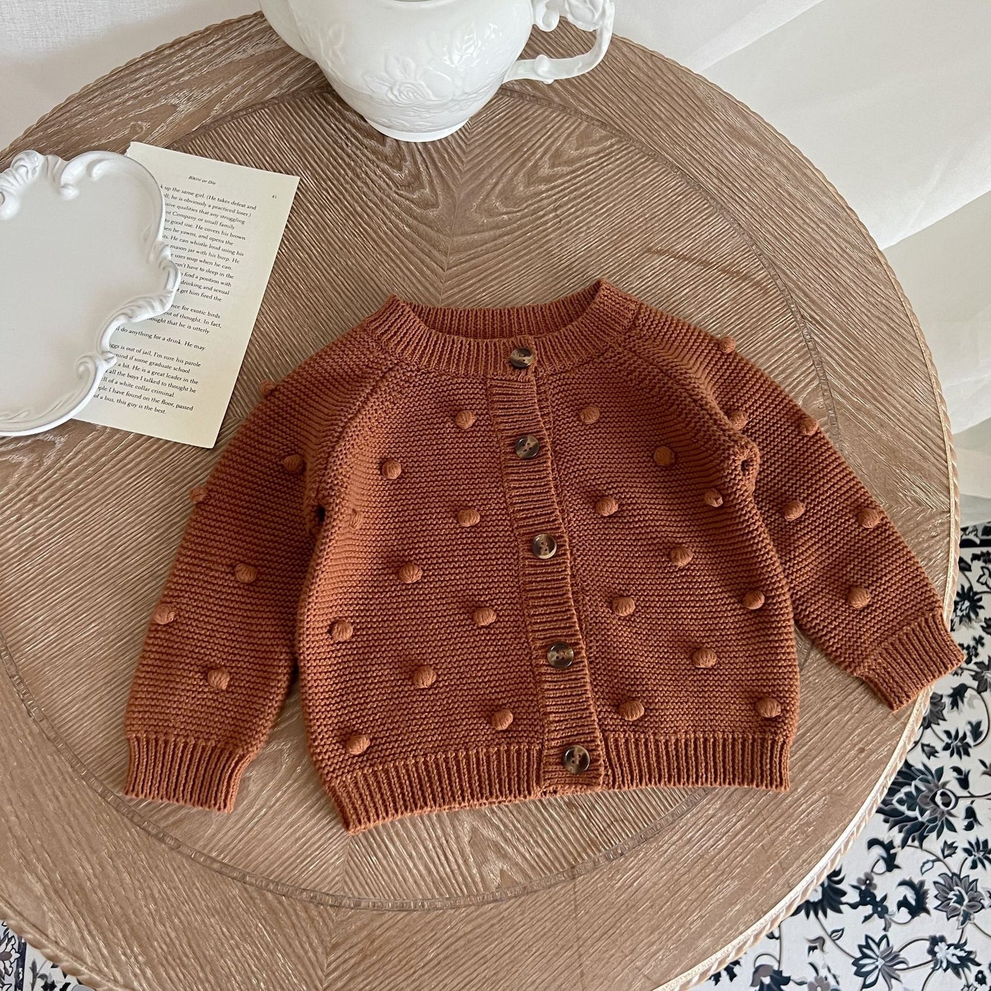 Solid Color Fur-Ball Patched Design Cardigan
