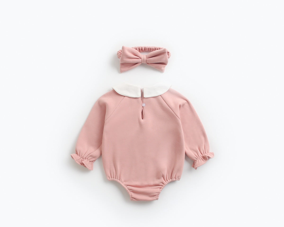 1pcs Cherry & Slogan Pattern Doll Neck Longsleeve Onesies