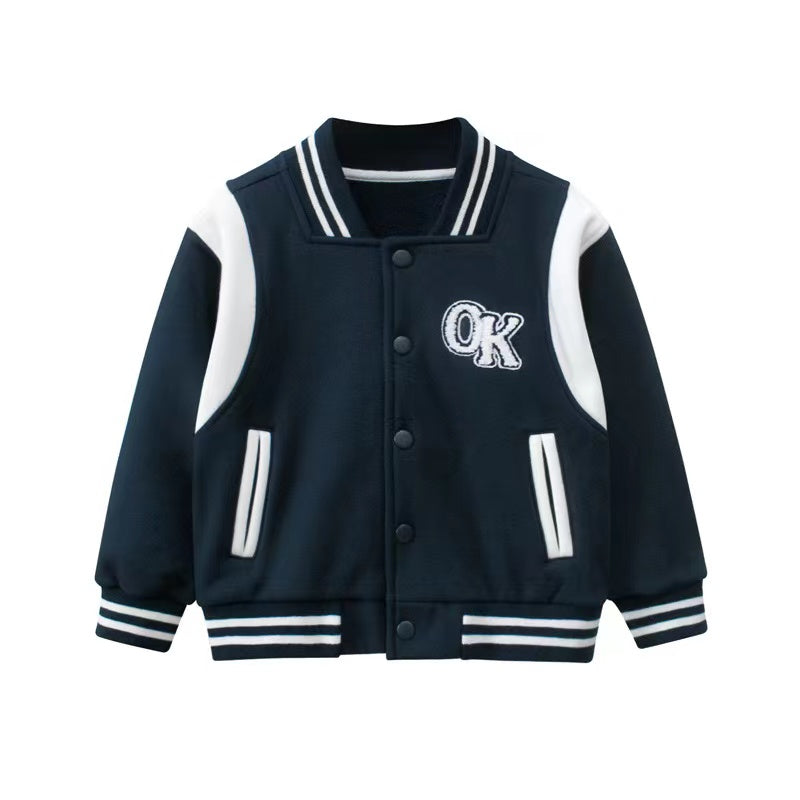 Letters Embroidered Pattern Contrast Design Baseball Coat