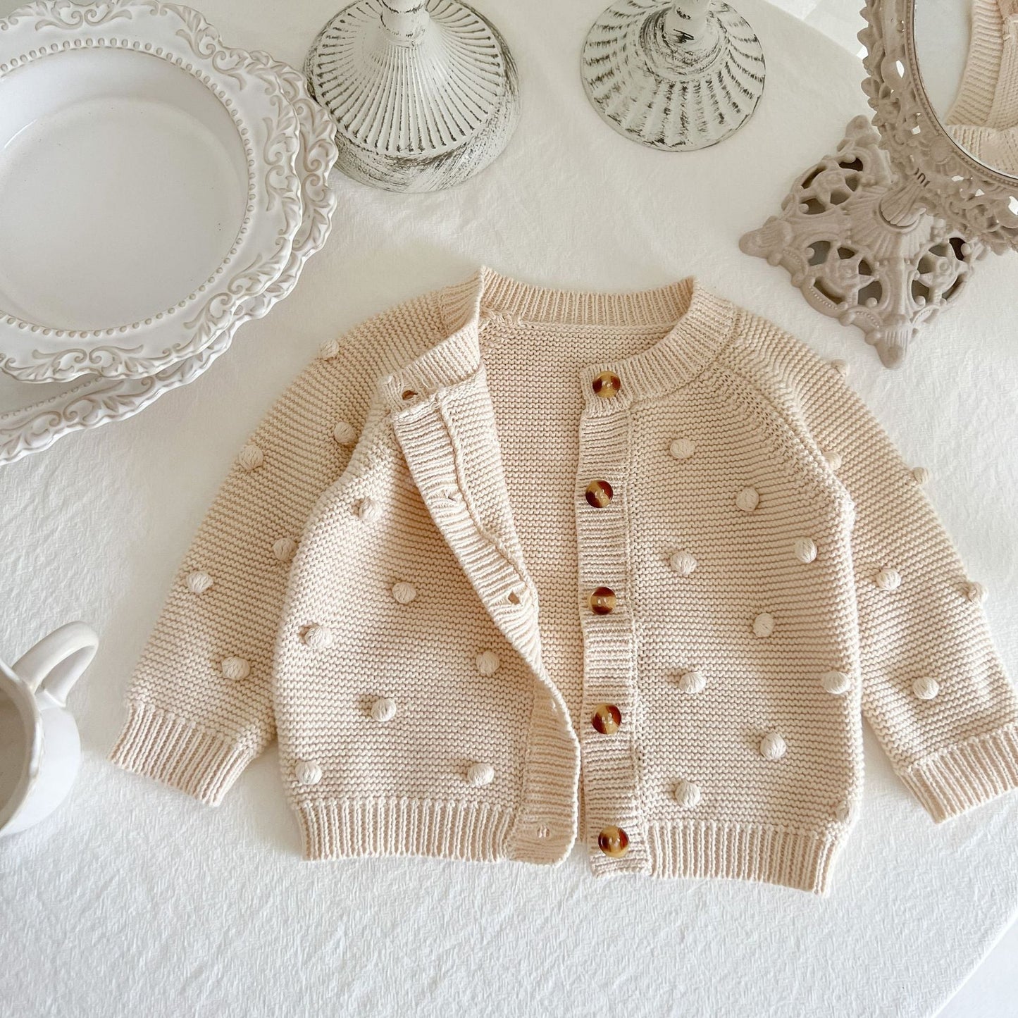 Solid Color Fur-Ball Patched Design Cardigan