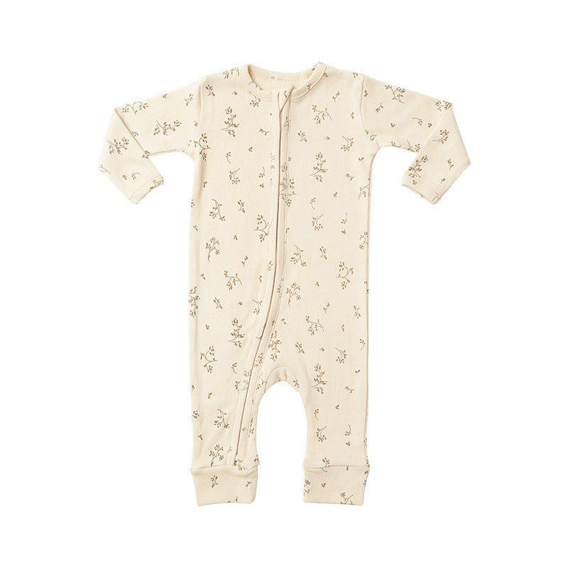 Dinosaur & Floral Print Pattern Zipper Front Design Jumpsuit