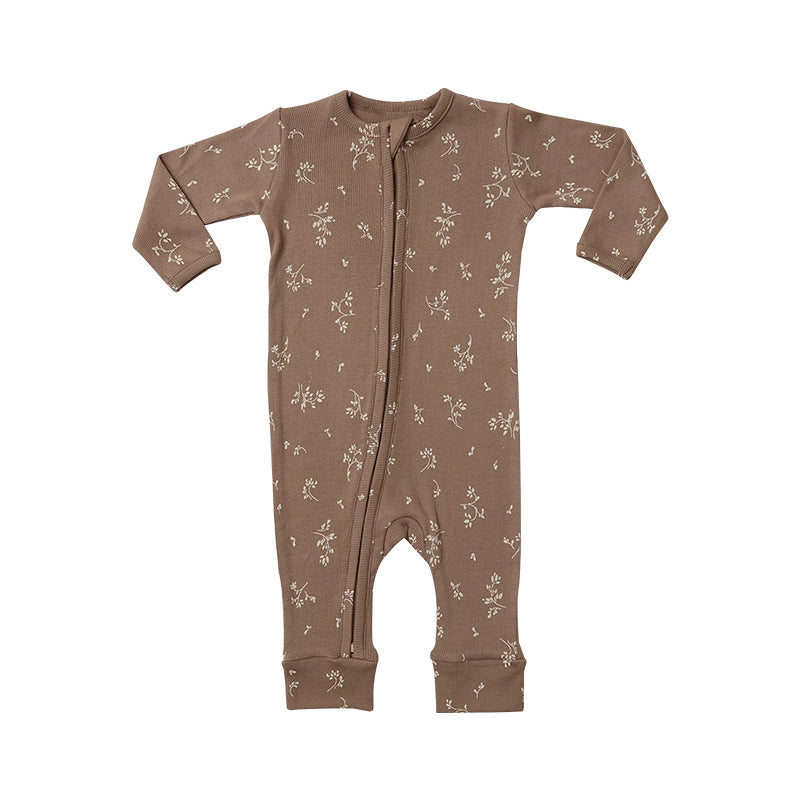 Dinosaur & Floral Print Pattern Zipper Front Design Jumpsuit