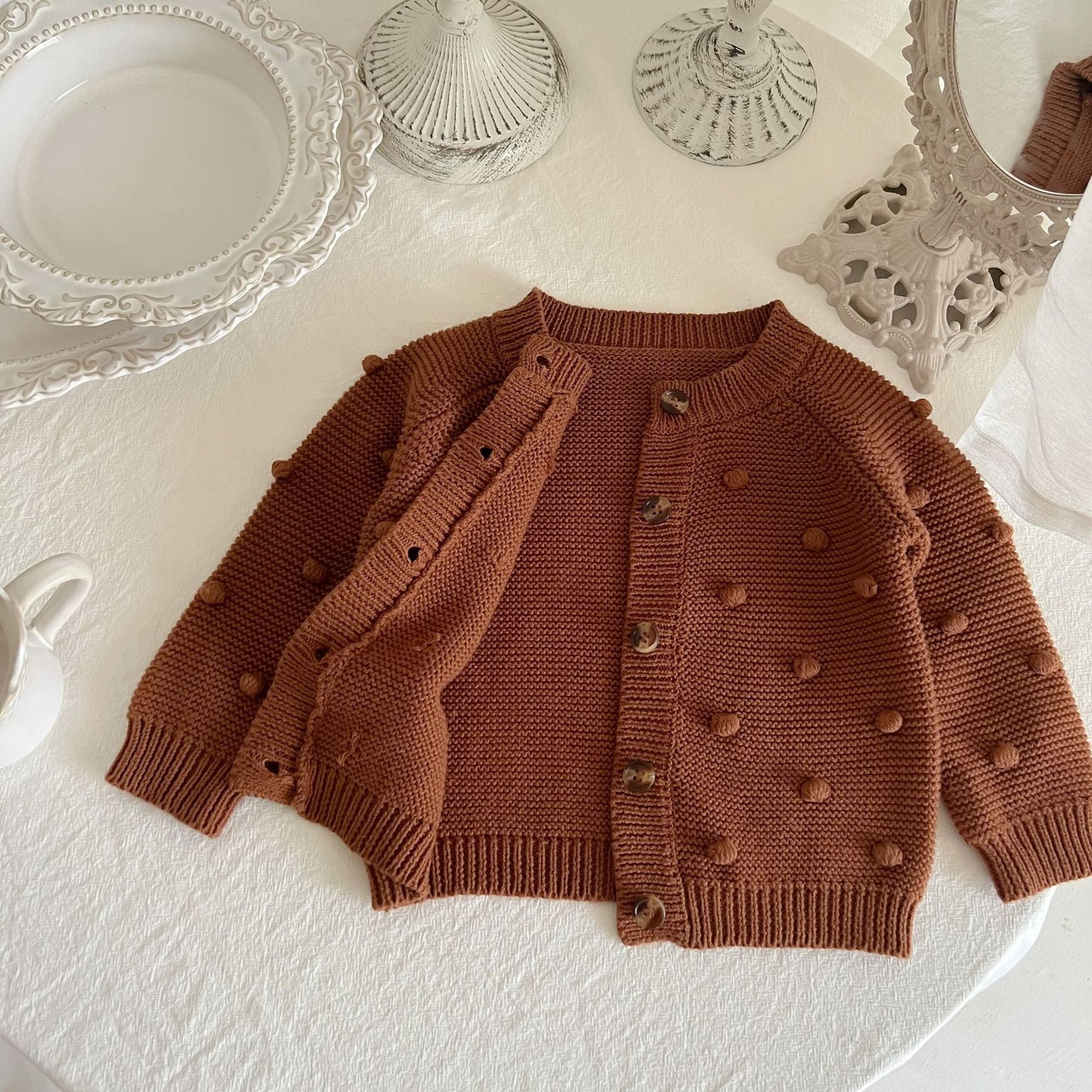 Solid Color Fur-Ball Patched Design Cardigan