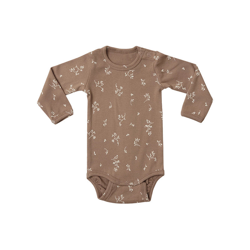 Cartoon & Floral Pattern Long Sleeve Onesies With Pants Sets