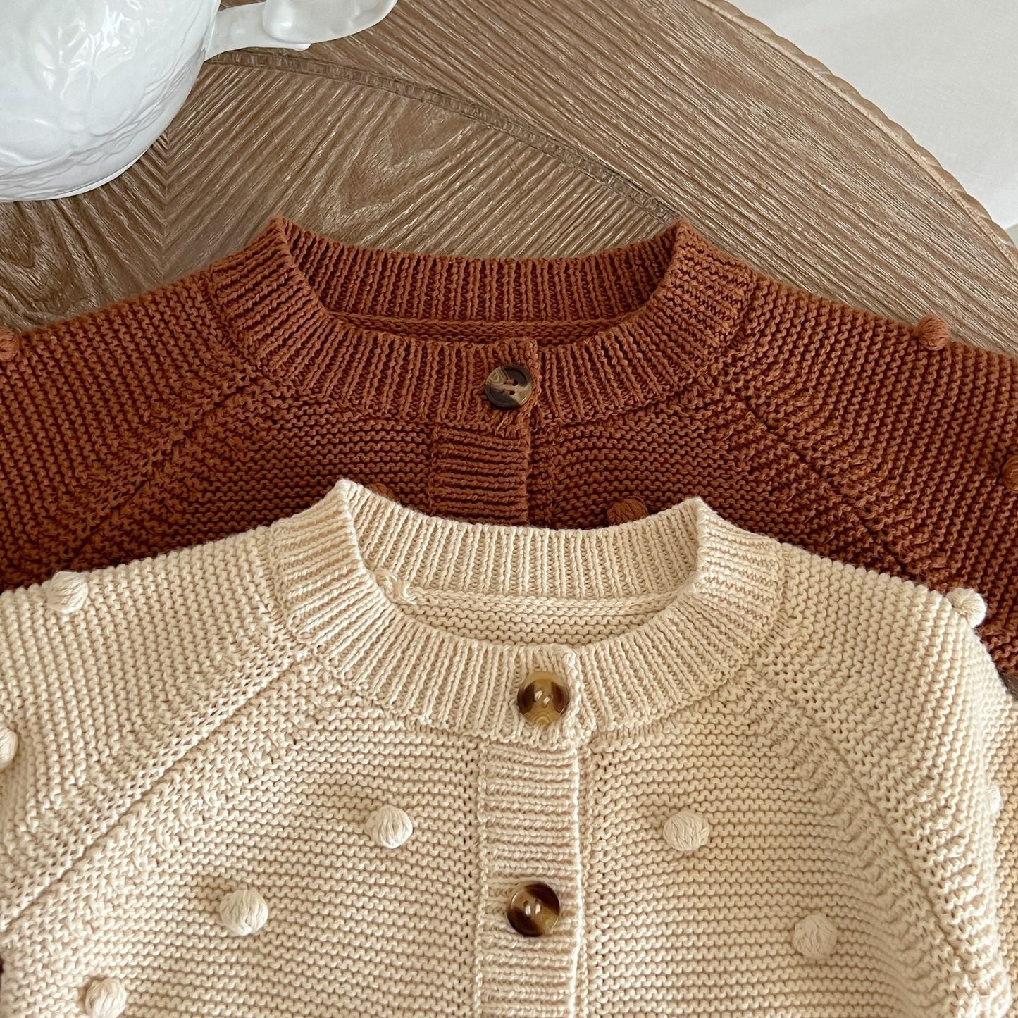 Solid Color Fur-Ball Patched Design Cardigan