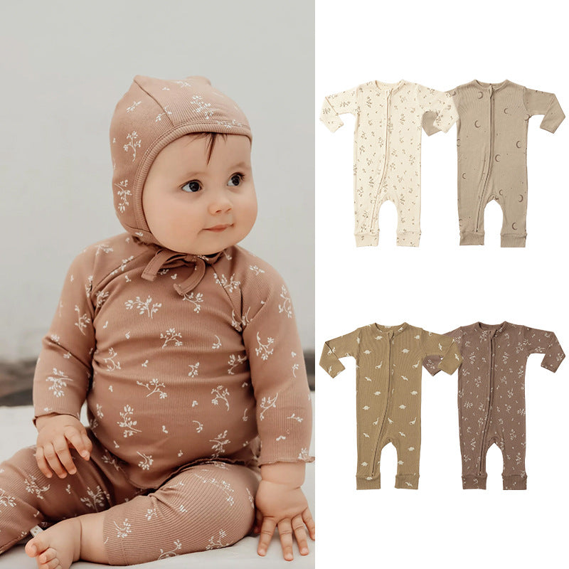 Dinosaur & Floral Print Pattern Zipper Front Design Jumpsuit