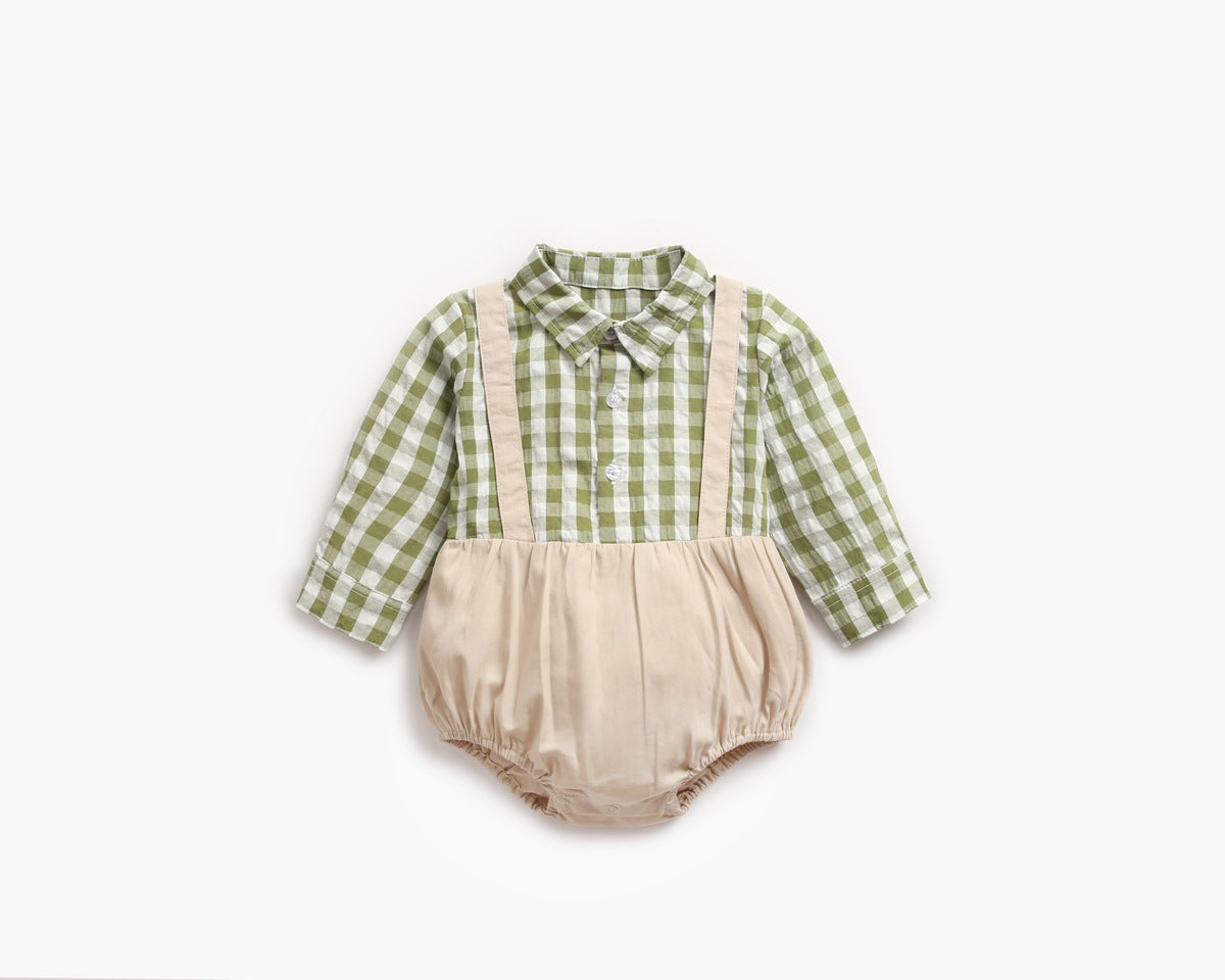 1pcs Plaid Pattern False 1 Pieces Design Lapel Bodysuit Onesies