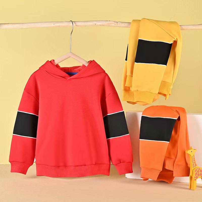 Contrast Tape Design Solid Color Fleece Thickened Hoodies