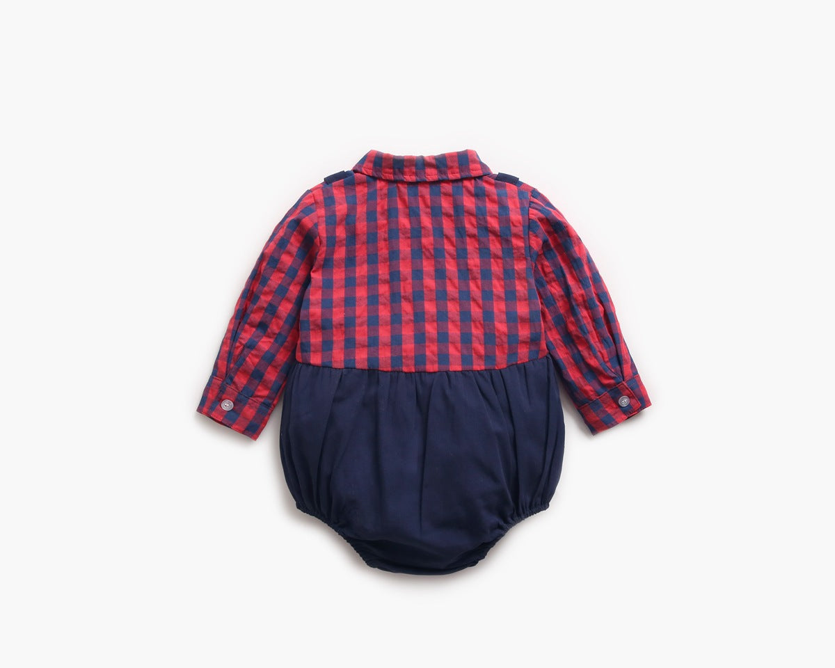 1pcs Plaid Pattern False 1 Pieces Design Lapel Bodysuit Onesies