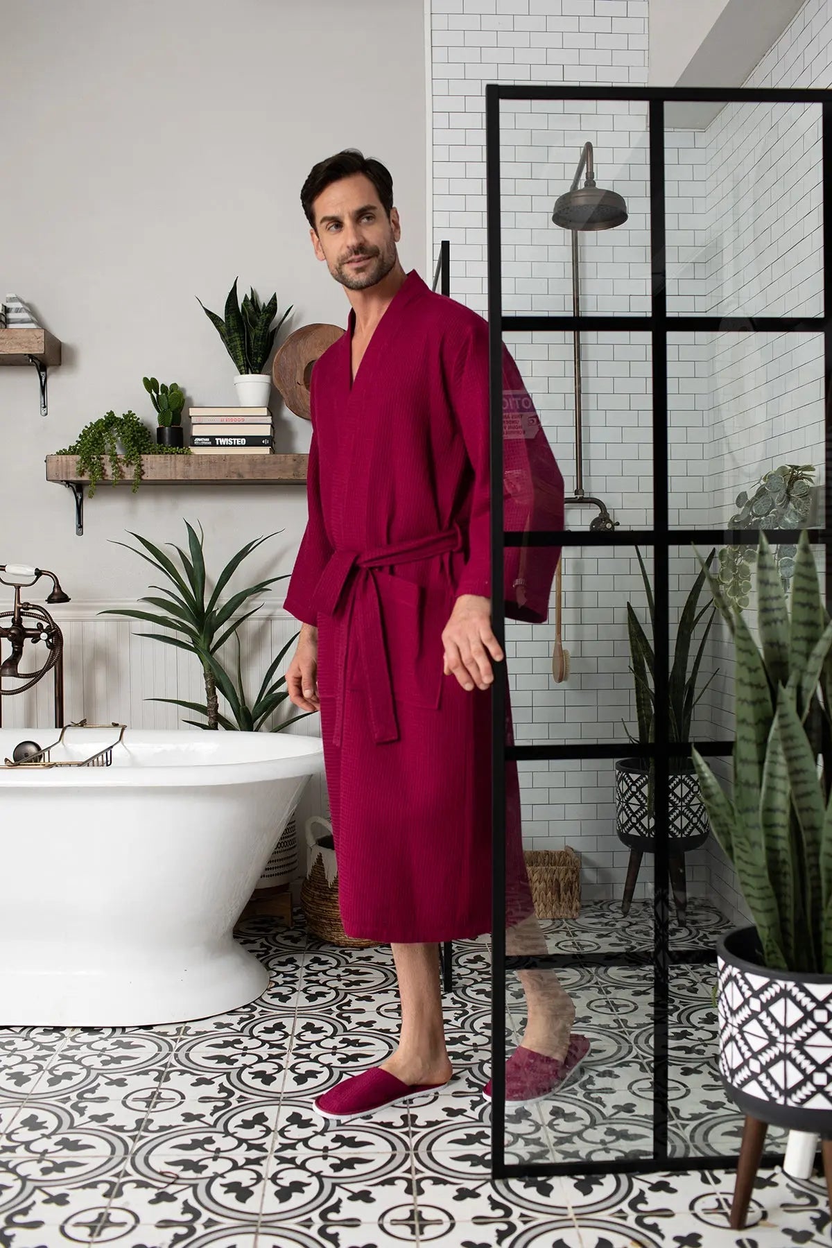 Waffle Kimono Spa Bathrobe - Absorbent, Lightweight