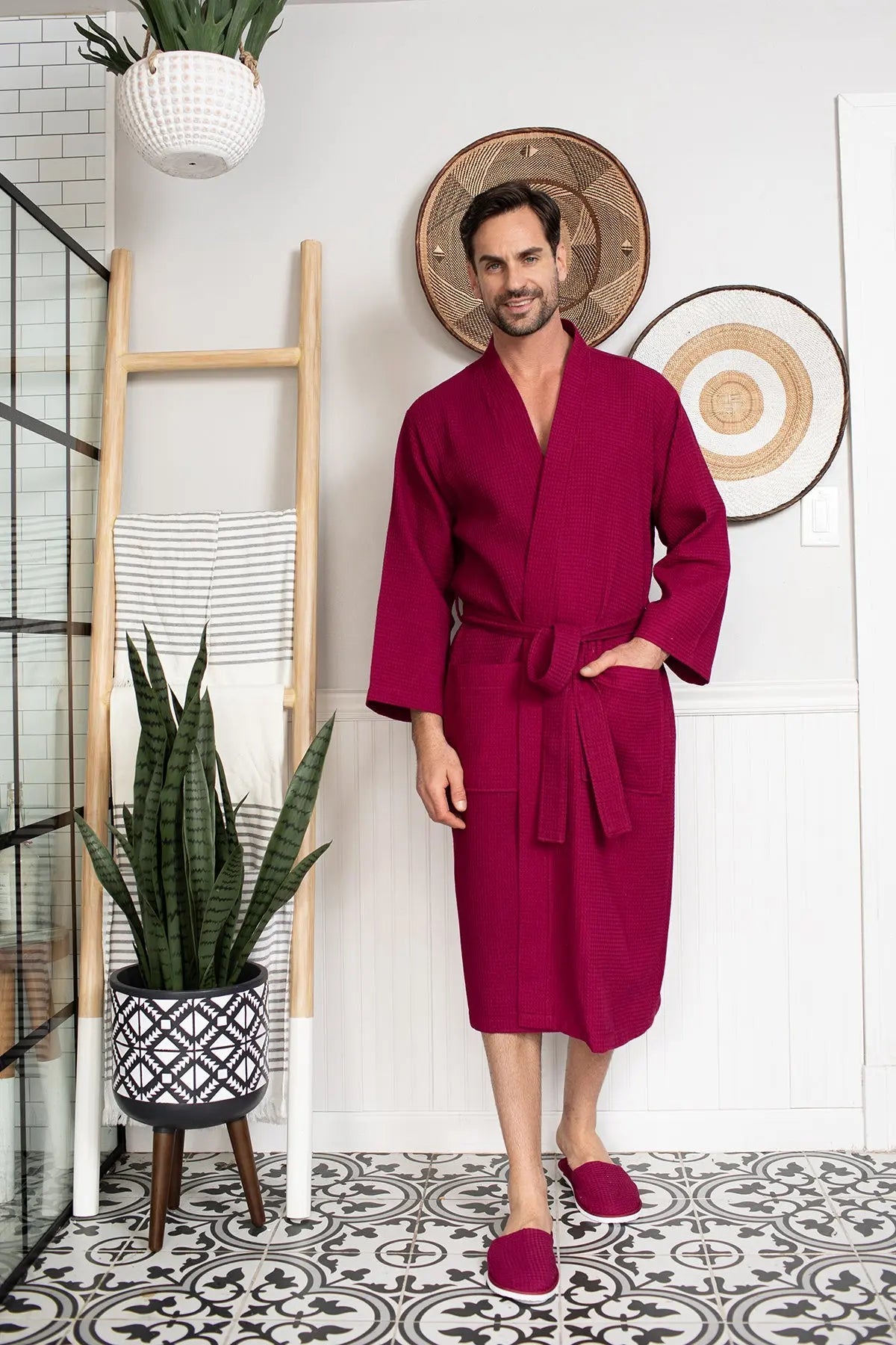 Waffle Kimono Spa Bathrobe - Absorbent, Lightweight