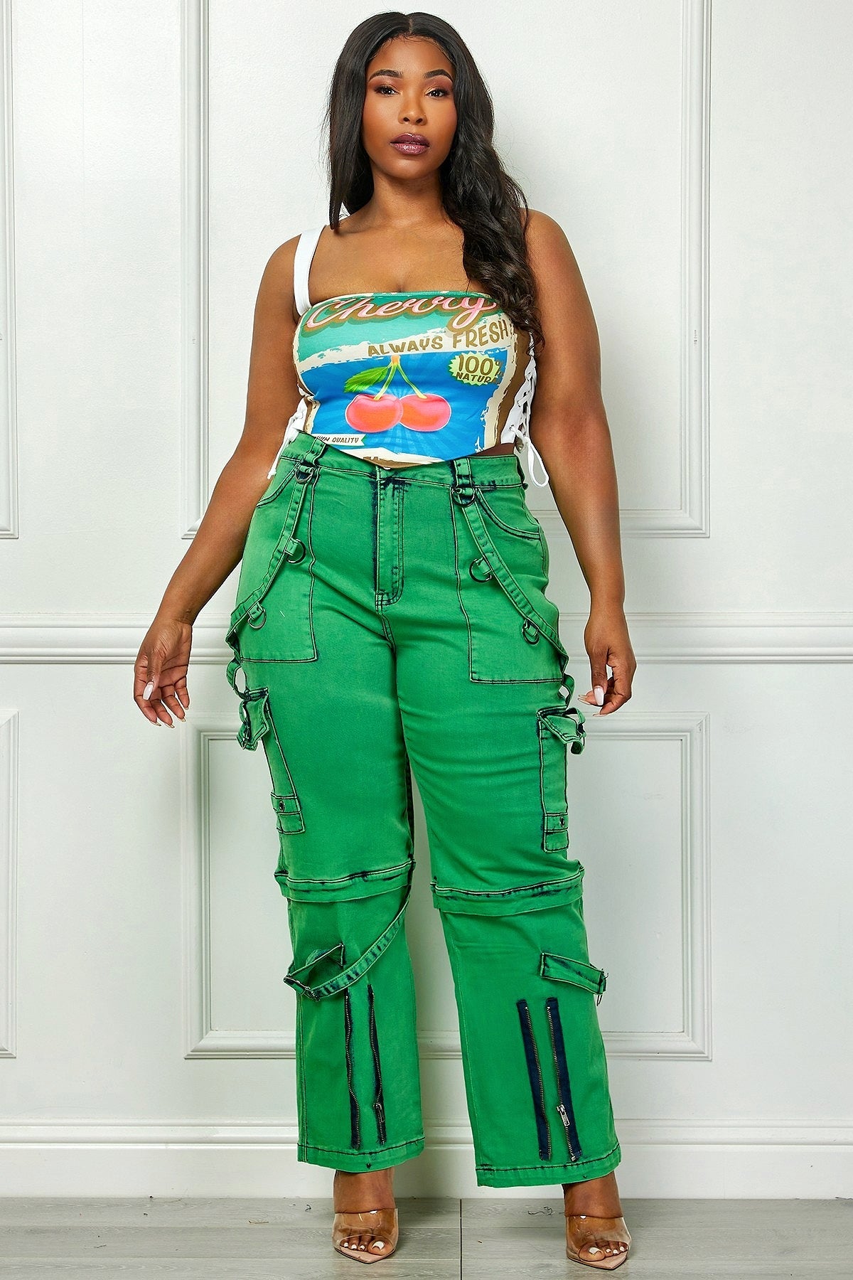 Oh So Crafty Utility Cargo Denim Pants - Green