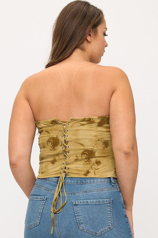 Rosalia Lace Up Corset Tube Top – Boned Bodice & Back Lace Up