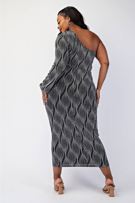 Sabrina Glitter Knit One Shoulder Cutout Dress