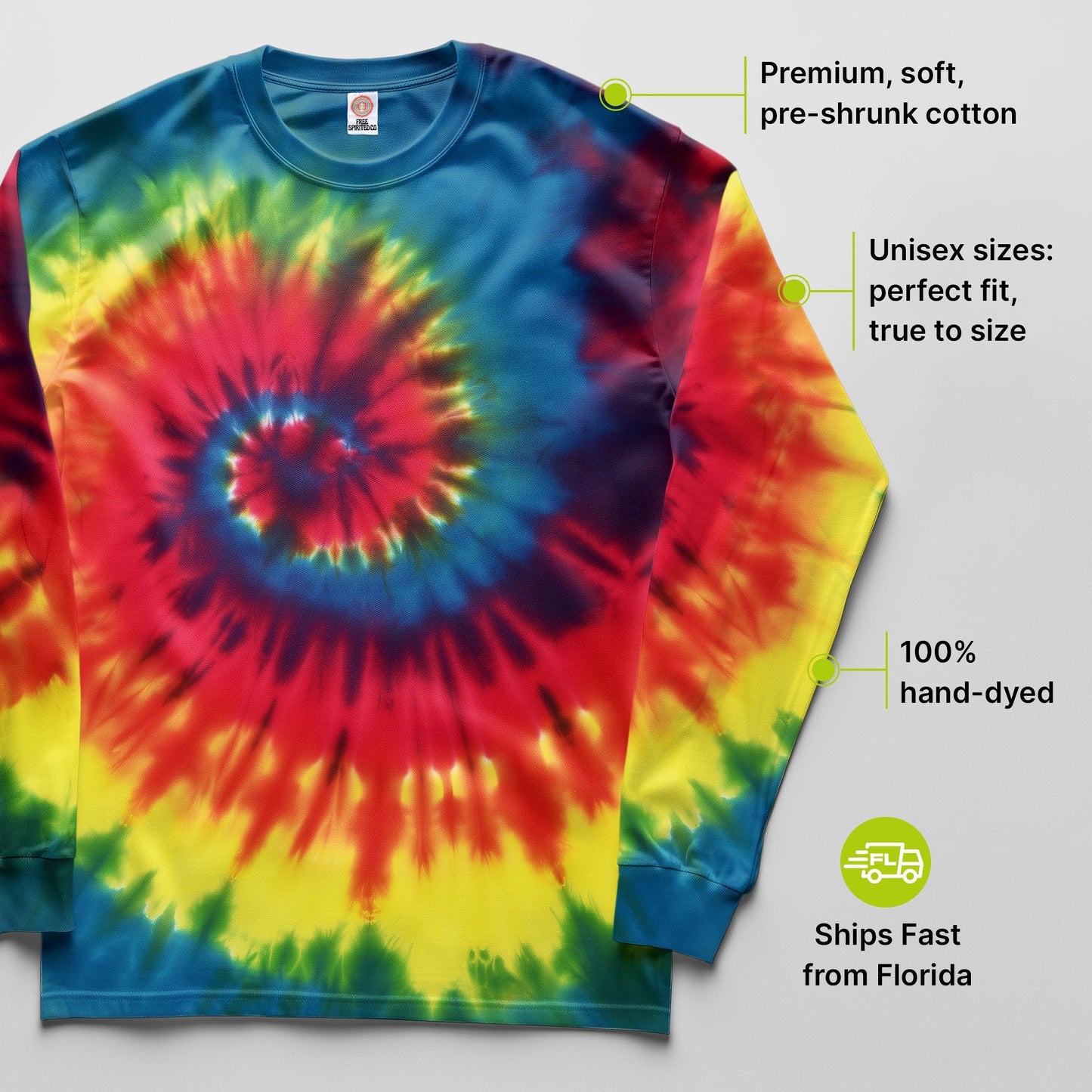 Reactive Rainbow Hand Dyed Long Sleeve