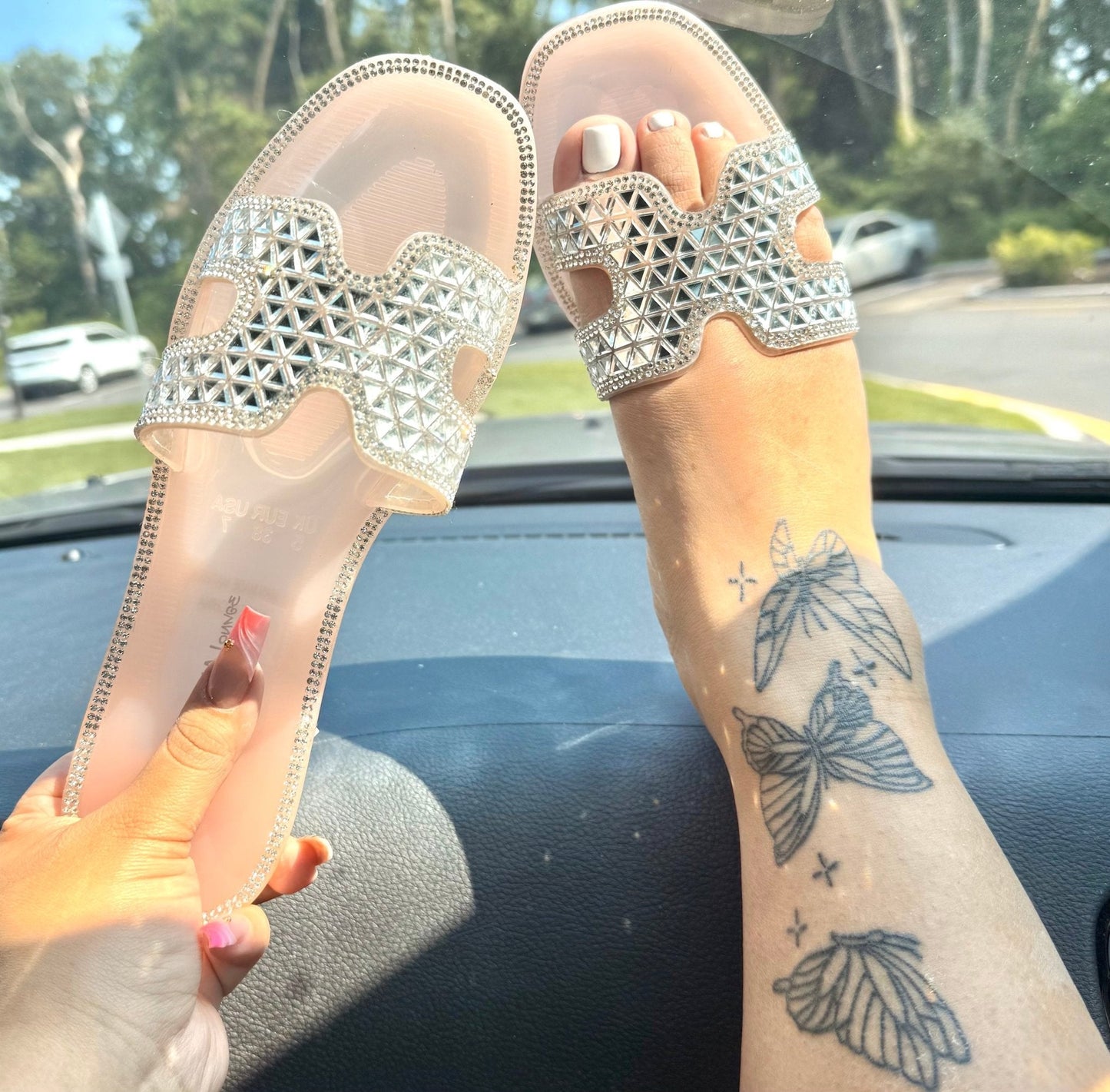 Vegas Luxe Rhinestone Jelly Slide Sandals β Women's Sparkly Slides