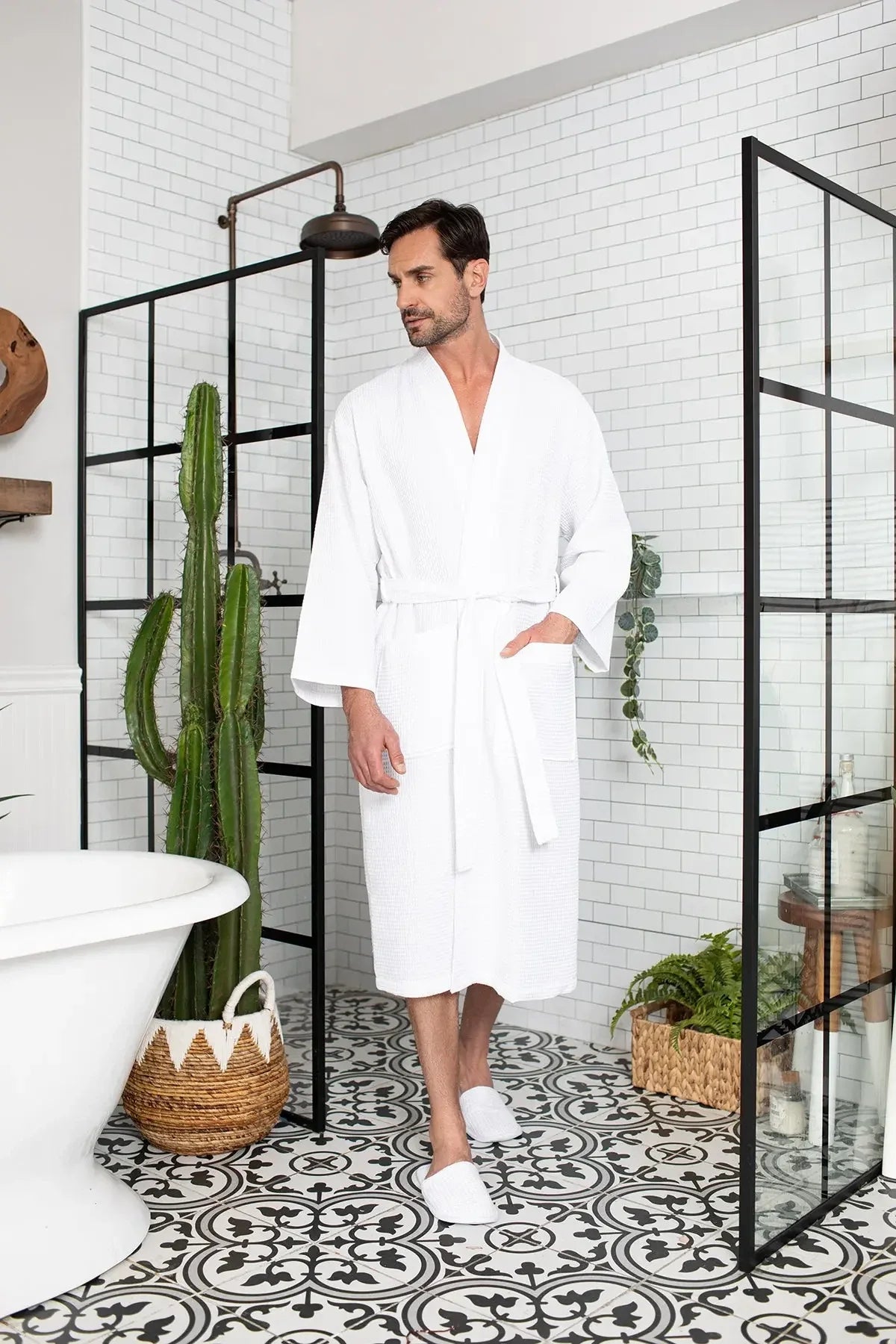Waffle Kimono Spa Bathrobe - Absorbent, Lightweight