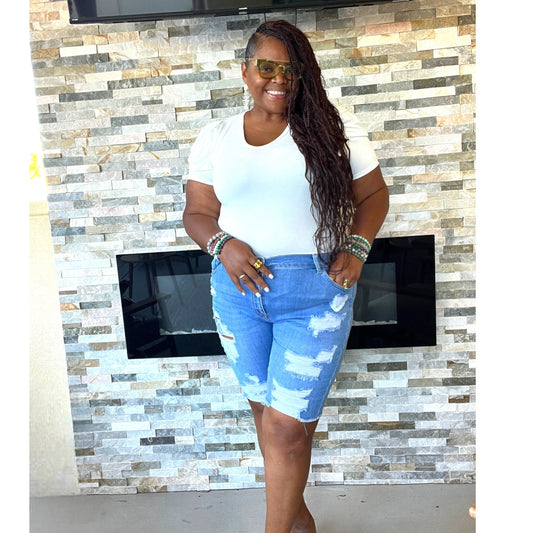 Frayed Light Wash Bermuda Shorts