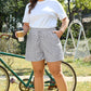 Gray Checkerboard Lace-Up High Waist Casual Shorts