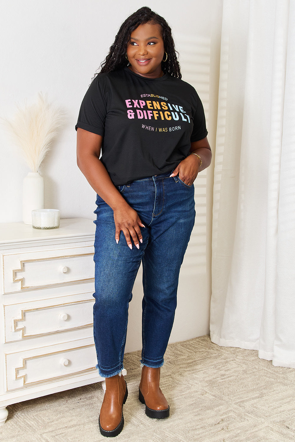 “Expensive & Difficult” Graphic Cuffed Sleeve T-Shirt
