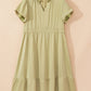 Laurel Green Notched V Neck Puff Sleeve Tiered Maxi Dress