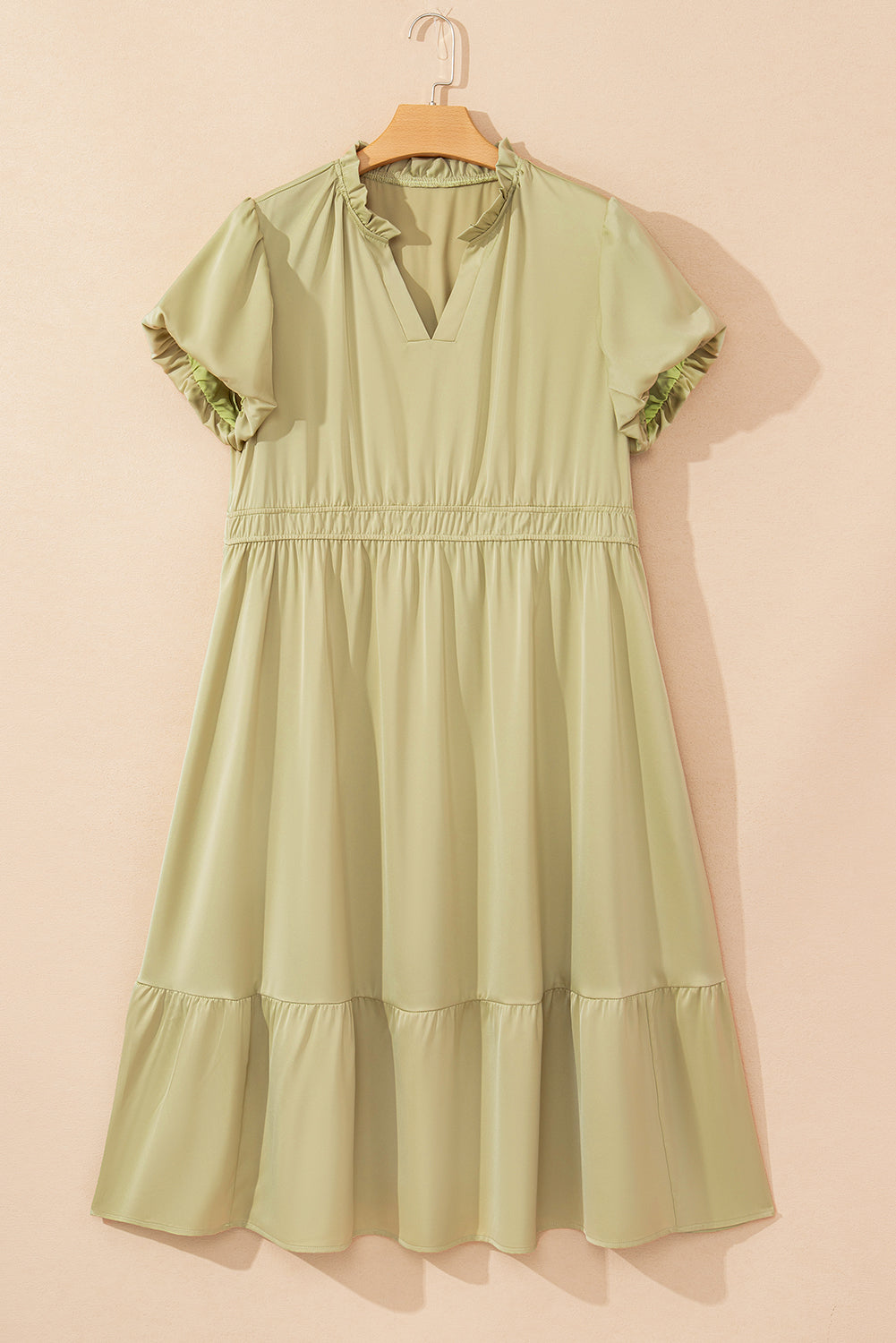 Laurel Green Notched V Neck Puff Sleeve Tiered Maxi Dress