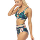 NAVY FLORAL MESH INSERTS HIGH WAIST BIKINI SET
