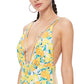 TEXTURED LEMON PRINT V FRONT MESH INSERTS ONE PIECE SWIMSUIT