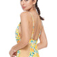 TEXTURED LEMON PRINT V FRONT MESH INSERTS ONE PIECE SWIMSUIT