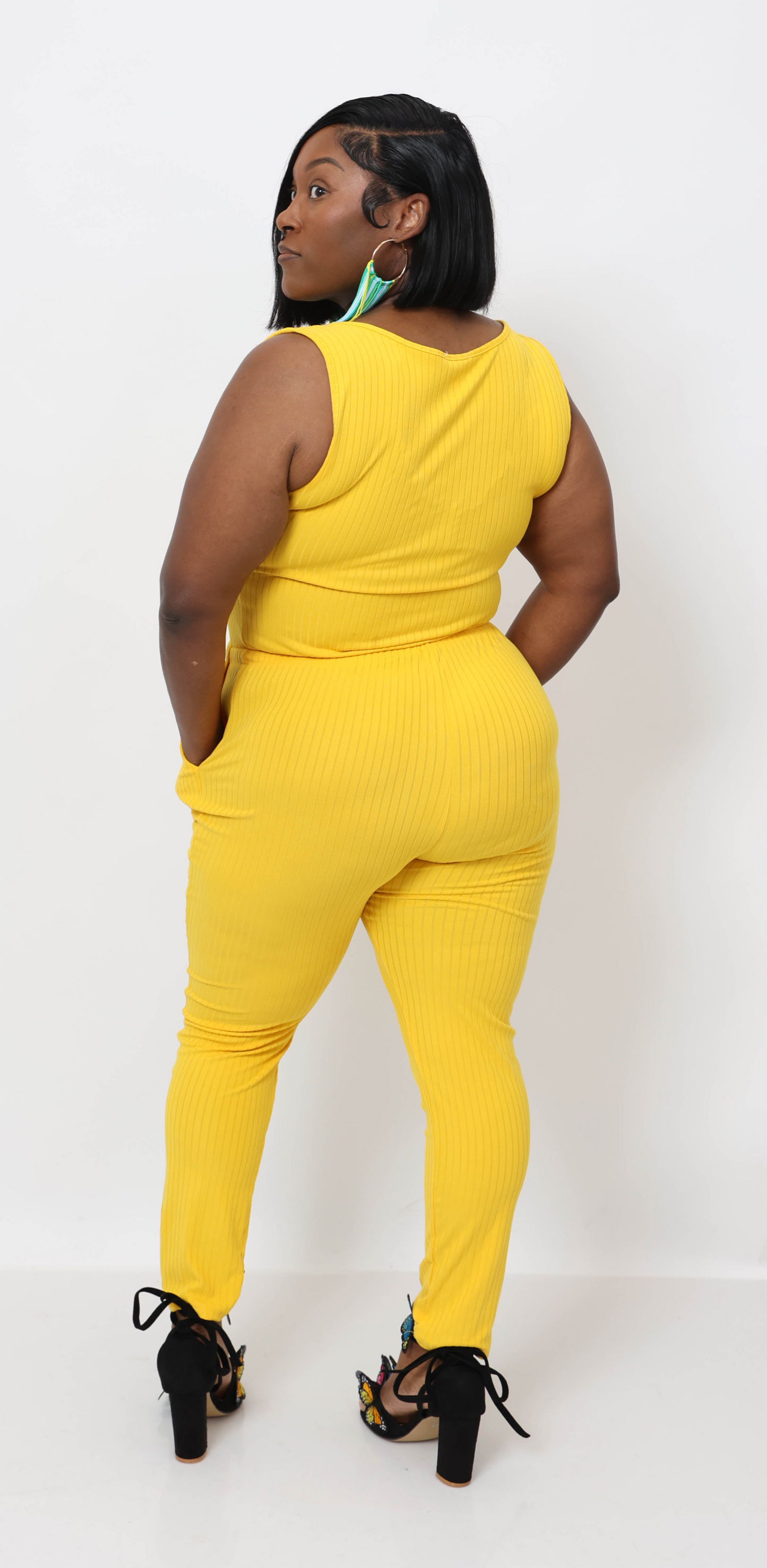 Ribbed Sleeveless Drawstring Waist Jumpsuit