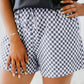 Gray Checkerboard Lace-Up High Waist Casual Shorts